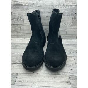 Clarks Collection Boots Women Size 9.5M Black Suede Knit Panel Chelsea Ankle Zip